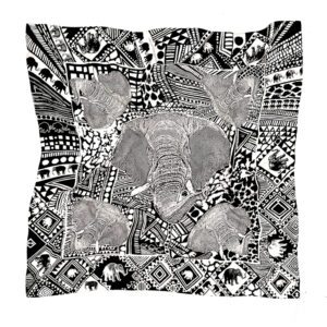 Elephant Family Silk Scarf (Black)
