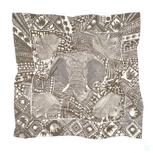 Elephant Family Silk Scarf (Olive)