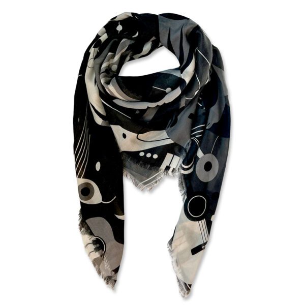 Universal Language Fringe Scarf B&W