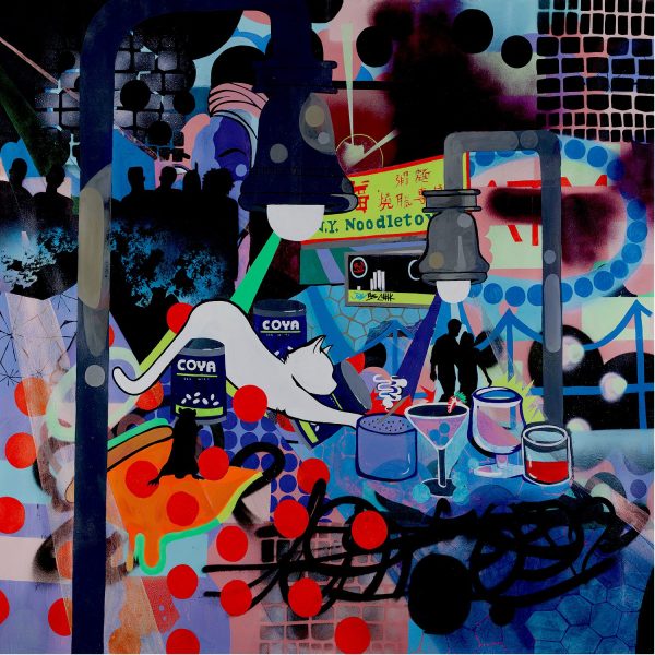 After Hours NYC print capturing the chaotic energy of New York City nightlife, featuring graffiti, neon lights, and late-night street scenes.